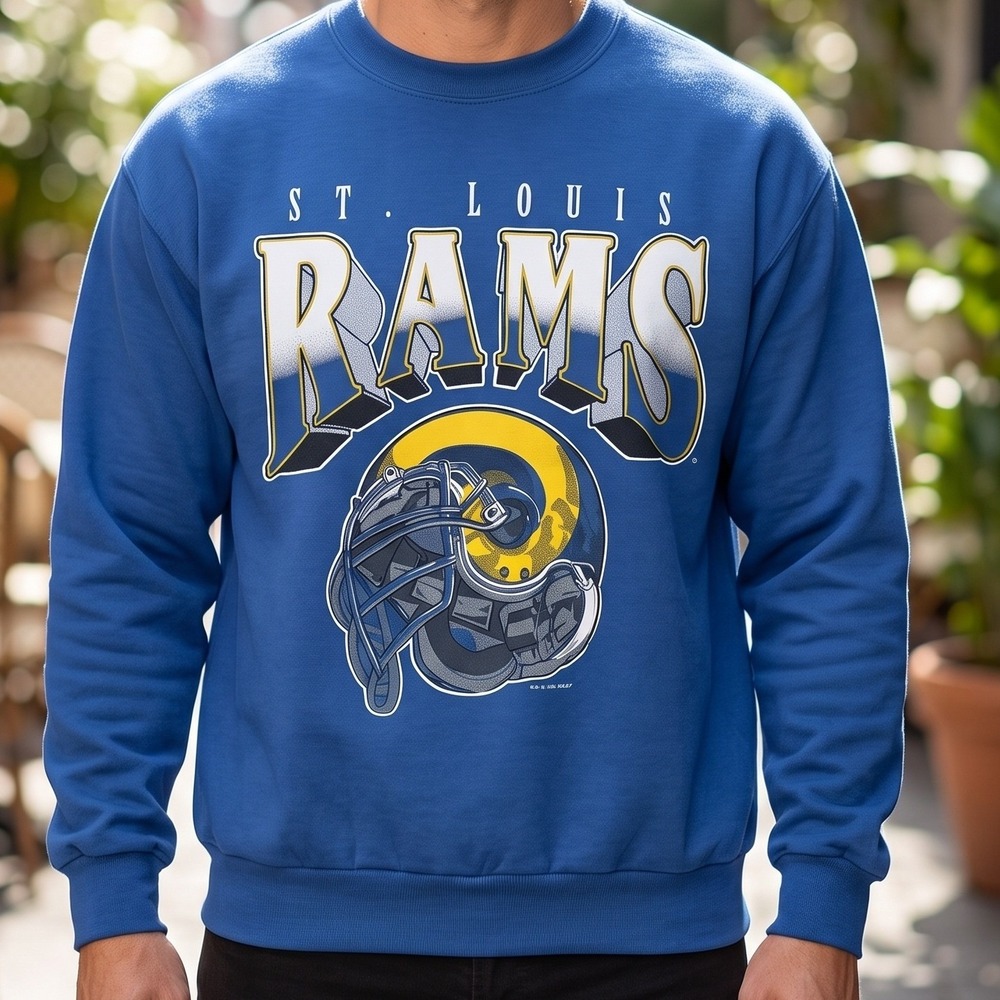 Vintage 1995 St Louis Rams Locker Line NFL Graphic Sweatshirt Blue Made in USA